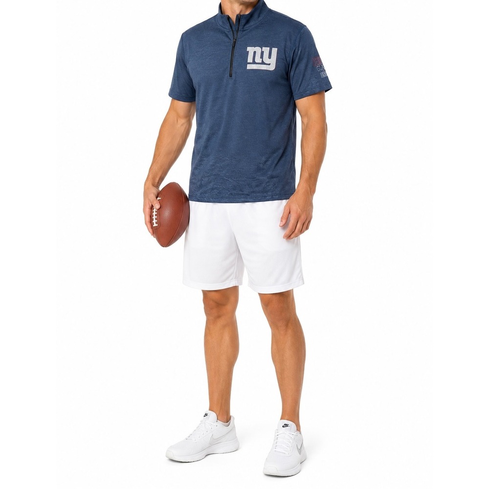 47 Brand NEW YORK GIANTS Men Blue Short Sleeve Quarter Zip Pullover Shirt Large